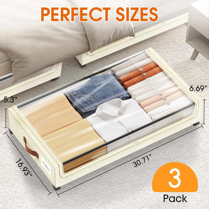 SpaceHacks Under Bed Storage with Wheels 2Pack Storage Containers with Clear Window&Label Under Bed Drawers Rolling Under Bed Storage for Clothes,Shoes, Blankets (30.71 x 16.93 x 6.69 in, Dark Grey)