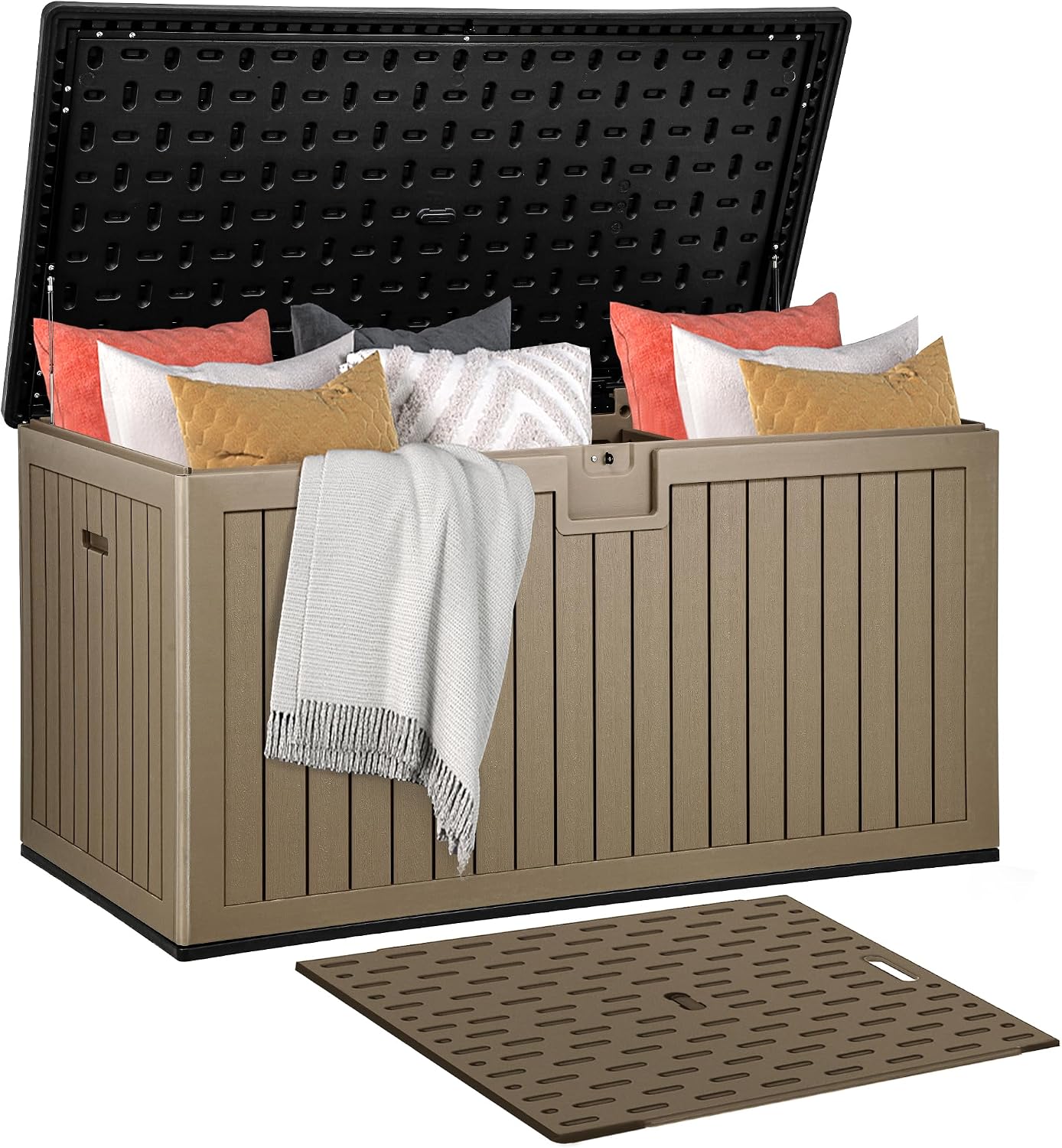 DWVO 100 Gallon Outdoor Storage Box, Large Deck Box Lockable Waterproof and UV Resistant Resin for Gardening Tools, Pool Supplies, Patio Cushions (Black)