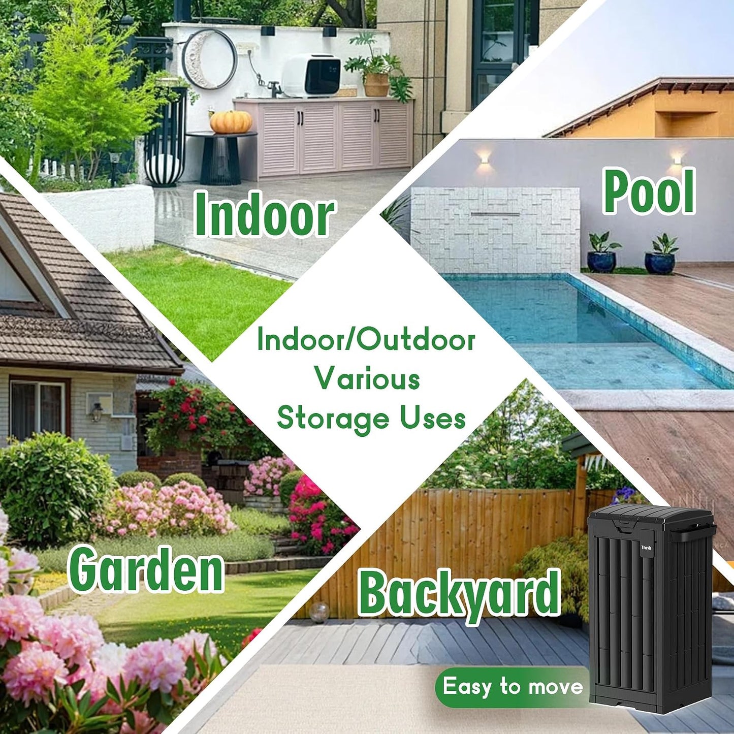 Outdoor Storage Box, 60 Gallon Waterproof Deck Box, Lockable Storage Container, Built-in Reinforcing Metal Rod Outside Resin Bin for Patio, Garden, Poolside and Garage