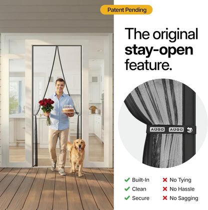 AUGO Magnetic Screen Door - Self Sealing, Heavy Duty, Hands Free Mesh Partition Keeps Bugs Out - Pet and Kid Friendly - Patent Pending Keep Open Feature - 38 Inch x 83 Inch