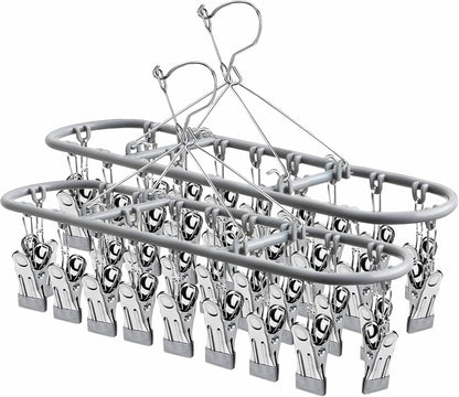 PHYDELU Drying Rack Clothing with 20 Clips，Sock Hanger for Drying，Hanging Clothes Dryer Underwear Hangers Racks Laundry Herb Socks Panty Wet Bra Lingerie Baby Delicates Foldable Small Indoor Metal