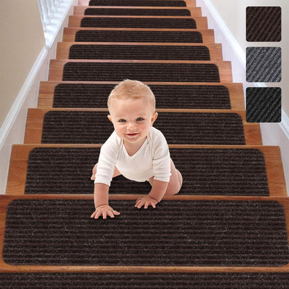 RIOLAND Stair Treads Carpet Non-Slip Indoor Stair Runners for Wooden Steps, Stair Rugs for Kids and Dogs, Set of 15, 8" X 30", Gray