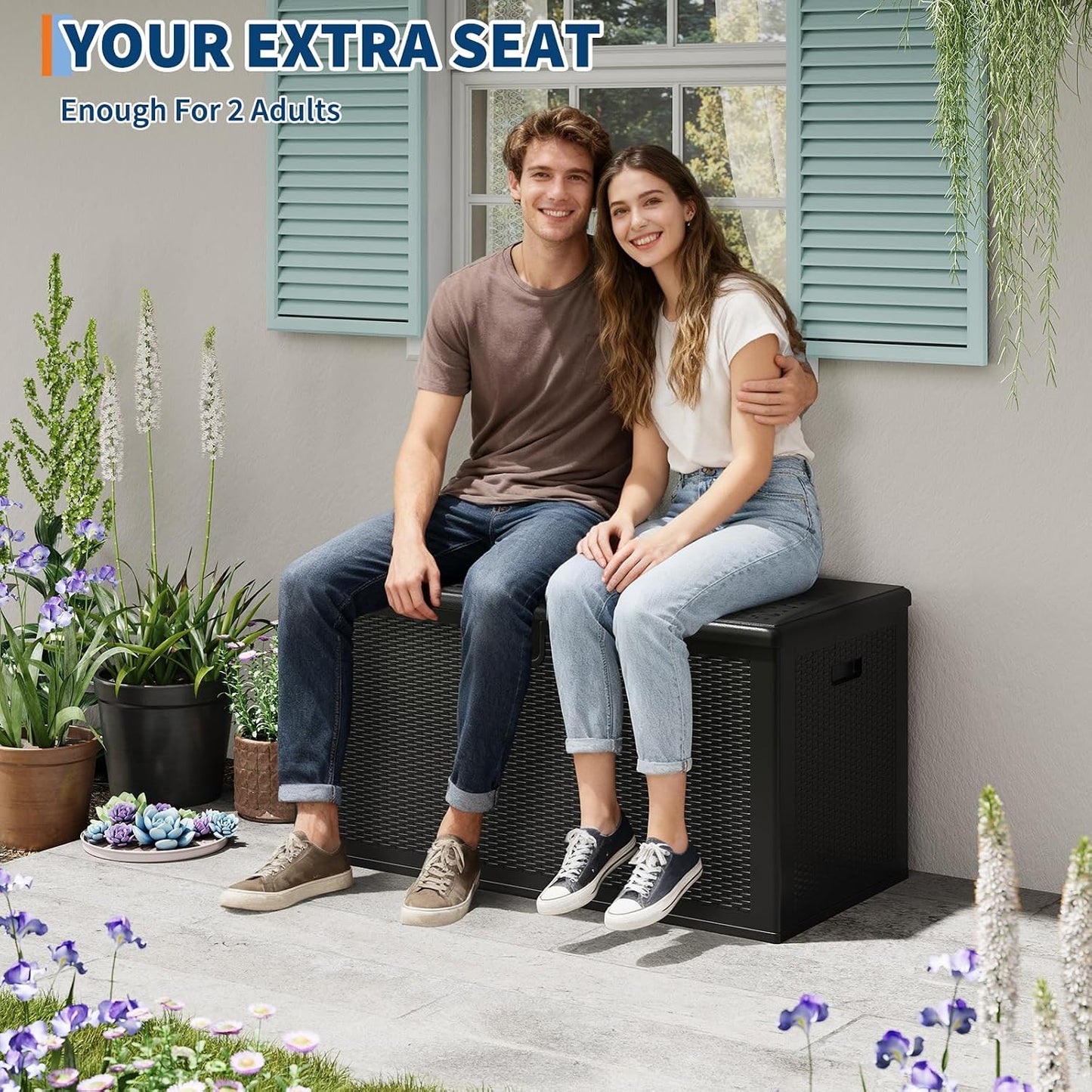 Large Resin Deck Box Waterproof, 150 gal, 800 LB Capacity Heavy Duty Outdoor Storage Box with Lockable Lid, Portable Outside Storage Container for Patio Garden Yard