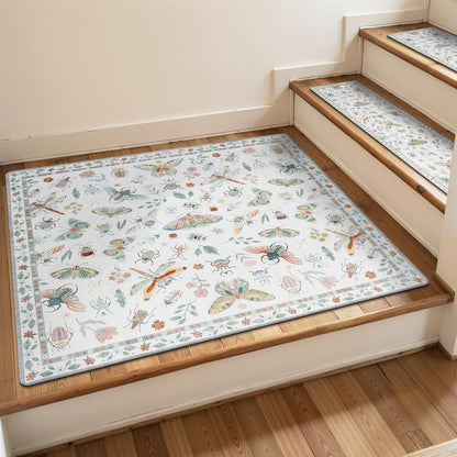OJIA Insect Print Stair Treads Non Slip Stair Runners for Wooden Steps Indoor, 15PCS 8"x30" Rubber Backing Carpet Treads for Wood Stairs Staircase Step Treads for Kids & Dogs, Stair Covers, Black