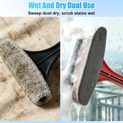 Window Screen Cleaning Brush, 2 in 1 Window Screen Cleaner Wiper, Multifunctional Mesh Cleaner Brush with Squeegee, Double Sided Wet & Dry Dual Use (Pink)