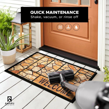 Extra Durable, Superior Absorption, Front Door Mat for Outdoor & Indoor - Welcome Mat for Entryway, Entrance, Patio, Porch - Waterproof, Non-Slip Backing, Coarse Fibers (Scales,17x29)