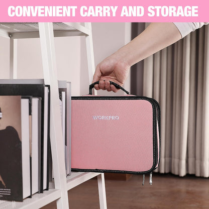 WORKPRO Pink Tool Set - 100 Pieces Pink Tool Kit with Easy Carrying Pouch, Household Tool Kit for Home, Apartment, Office, College, Perfect for DIY Projects, Home Maintenance - Pink Ribbon
