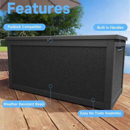 320 Gallon Outdoor Storage Box,Large Waterproof UV Resistant Deck Box,Lockable Storage Container for Patio Furniture Cushions Garden Tools and Pool Accessories(Black)