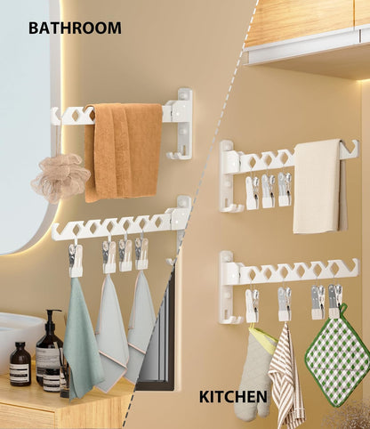Dr.DJ Wall Mount Coat Hanger Holder Black Clothes Drying Organizer Rack Garment Hooks Aluminium Retractable Folding Indoor Wall Mounted Hanger Space Saver for Laundry Room Bedroom Black 2Pack
