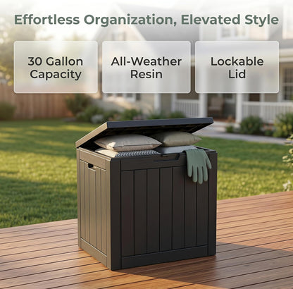 NicBex 30 Gallon Deck Box, Waterproof Resin Outdoor Storage Box Lockable for Patio Furniture, Fade Resistant Patio Side Table & Organizer for Garden Tools, Pool Floats, Outdoor Cushions, Black