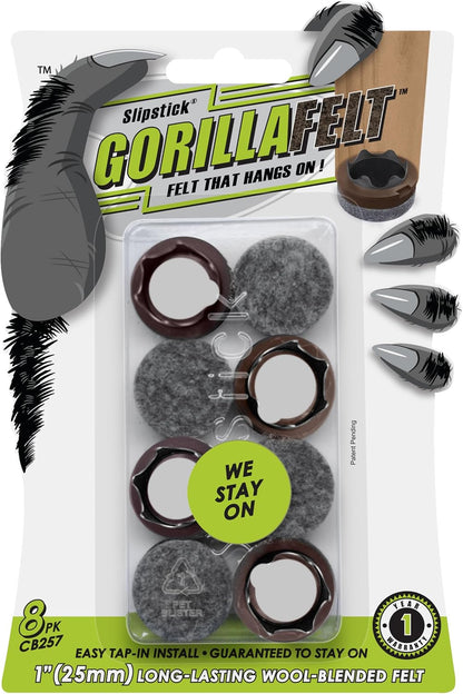 GorillaFelt Chair Leg Floor Protectors/Felt Chair Glides (Set of 16) Tap-On Felt Furniture Pads Guaranteed to Stay On, 1 Inch Round Chair Sliders