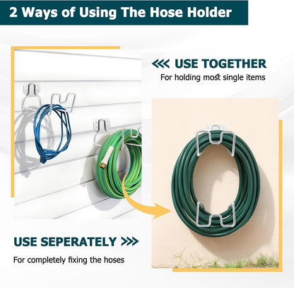 18/0 Stainless Steel Garden Hose Holder Hook, HaSteeL Metal Wall Mount Hanger For Outside Yard Water Vacuum Expandable Hose Extension Cords Storage, Rust Resistant, Hose Nozzle Groove (1 Pack)
