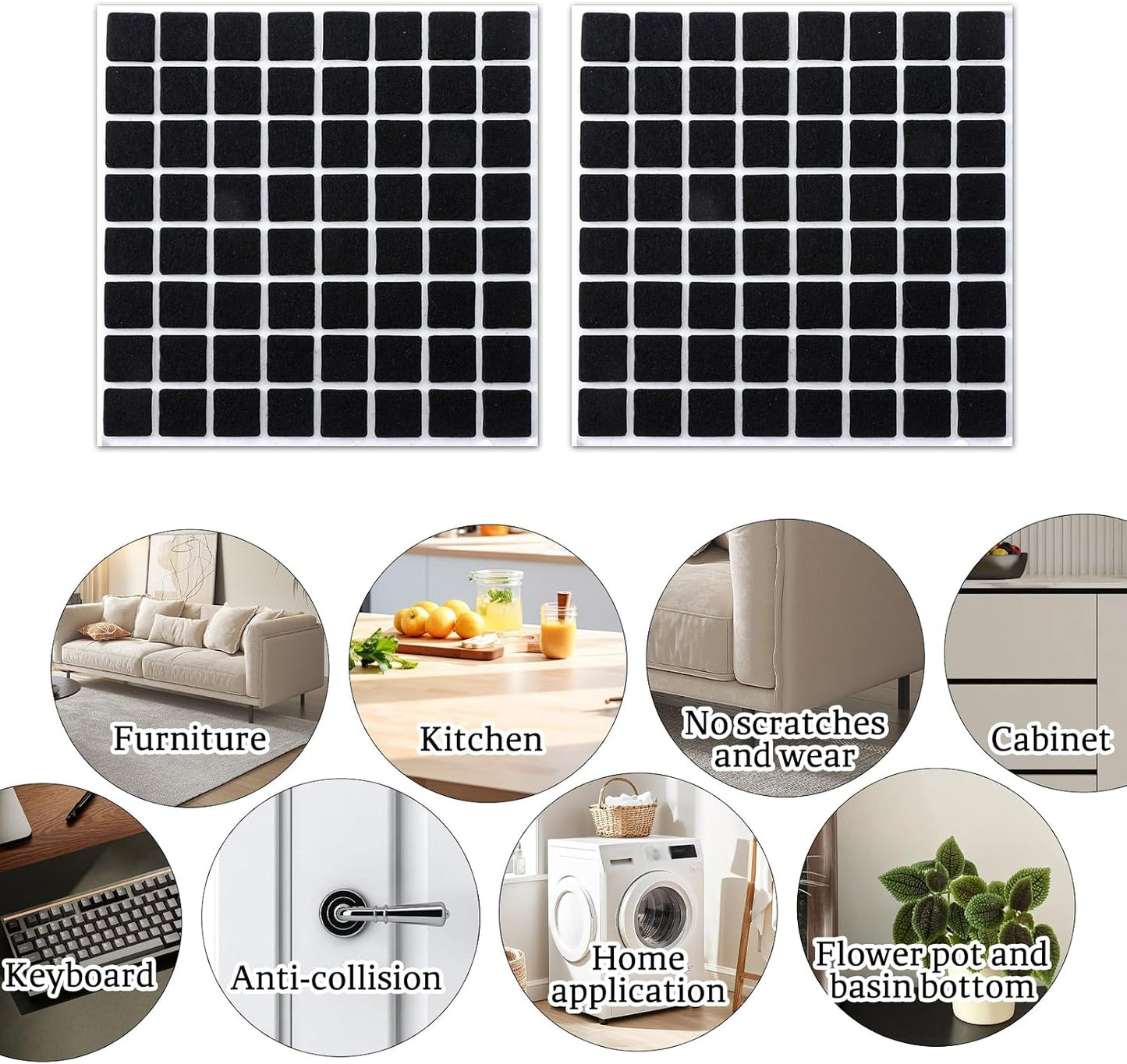 128Pcs 3/4" Felt Furniture Pads Square Black Felt Pads for Chair Legs Square Pad 3/4 inch Self Adhesive Floor Protector Pad for Hardwood Floors, Anti Scratch, Furniture Feet
