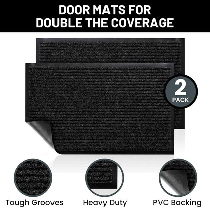Sierra Concepts Front Door Mat Welcome Floor Mats - Entryway Indoor Outdoor Entrance Doormat, Patio, Porch, Muddy Shoe, Inside Outside Low Profile, 30x17 inches, 2-Pack Gray