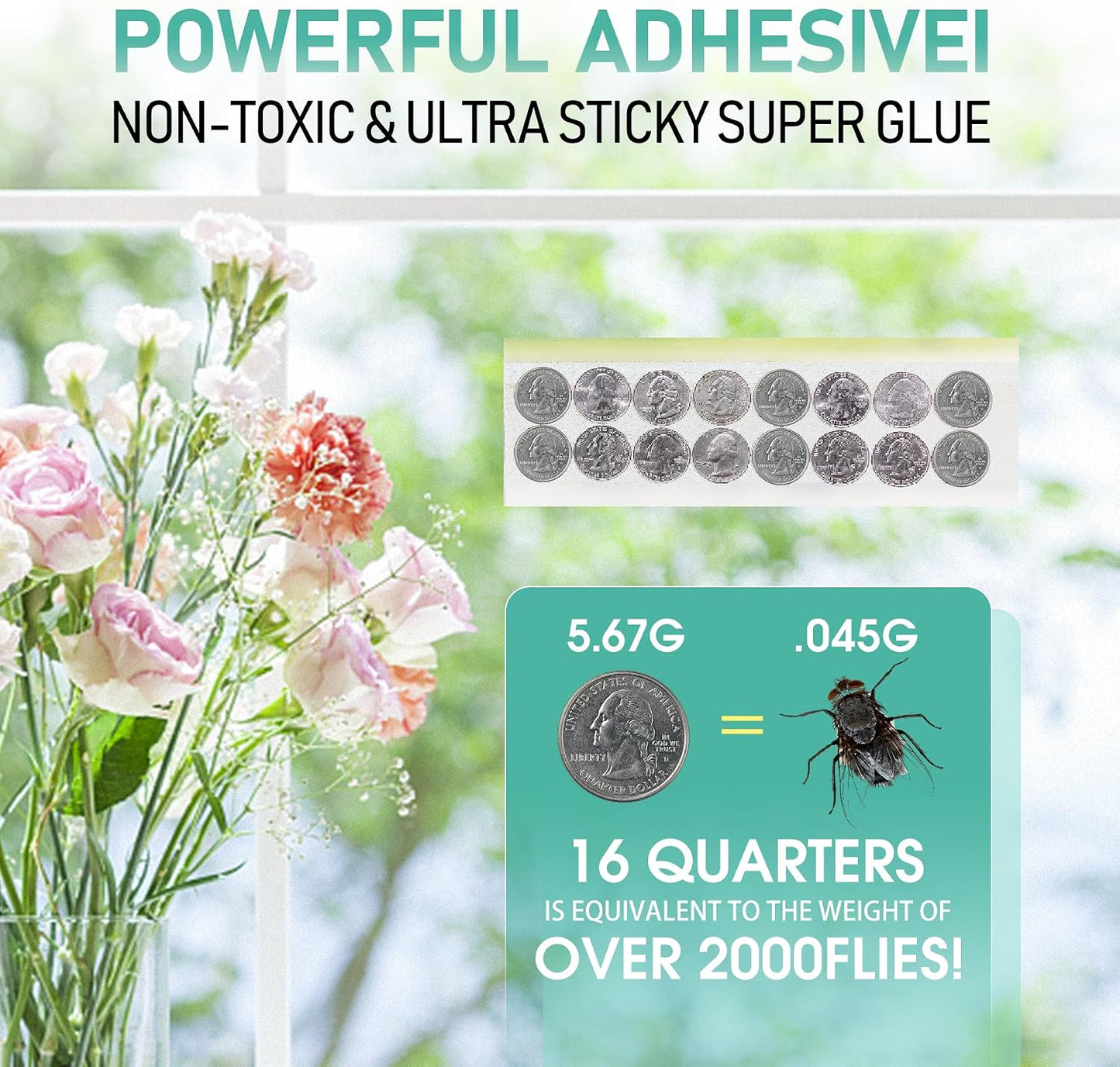 60 Pcs Window Fly Traps for Indoor/Outdoor, Insect, Bugs, Fly & Fruit Fly Glue Sticky Adhesive Insect Killer - Easy to Use, Waterproof, Disposable, Non-Toxic, and Odorless, Economic Pack