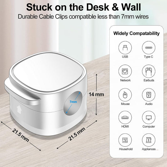 12 Pack,Magnetic Cable Clips & Silicon Cable Ties,[Cable Smooth Adjustable Under Desk Organizer],Cable Management,Cord Holder-Desk Stand Cable Organizer Holding,Adhesive for Home Cable Keeper