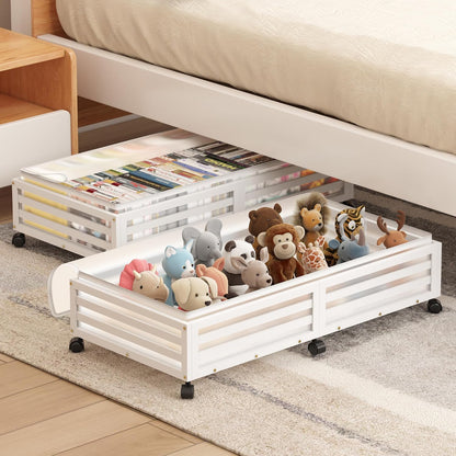 Under Bed Storage with Wheels-Large Bamboo Underbed storage Containers with Large Dust Bag Stackable Under the Bed Shoe Storage Bins for Clothes Books Bedding (2 Packs Nature, 23.62"L×16.54"W× 6.51"H)