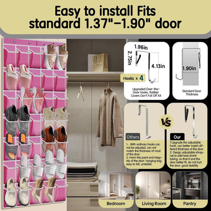 PAULONE 12 Pocket Over the Door Shoe Organizer,Reusable Breathable Large Mesh Bag Men's & Women's Sneaker Organizer,Shoe Organizer for Kids,Hanging Shoe Storage Hanging Bag (White)