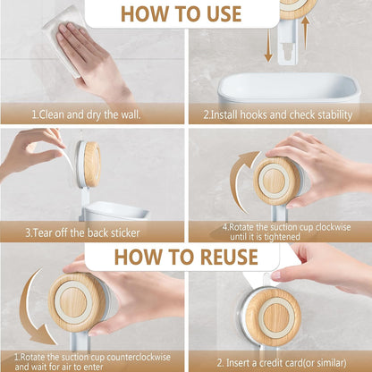 Double Layer Soap Dish for Shower 2 Pack, Wall Mounted Bar Soap Holder Suction Cup 2 Layer Self Draining Soap Case Sponge Holder for Shower Bathroom, Tub and Kitchen Sink, Drill-Free Tray