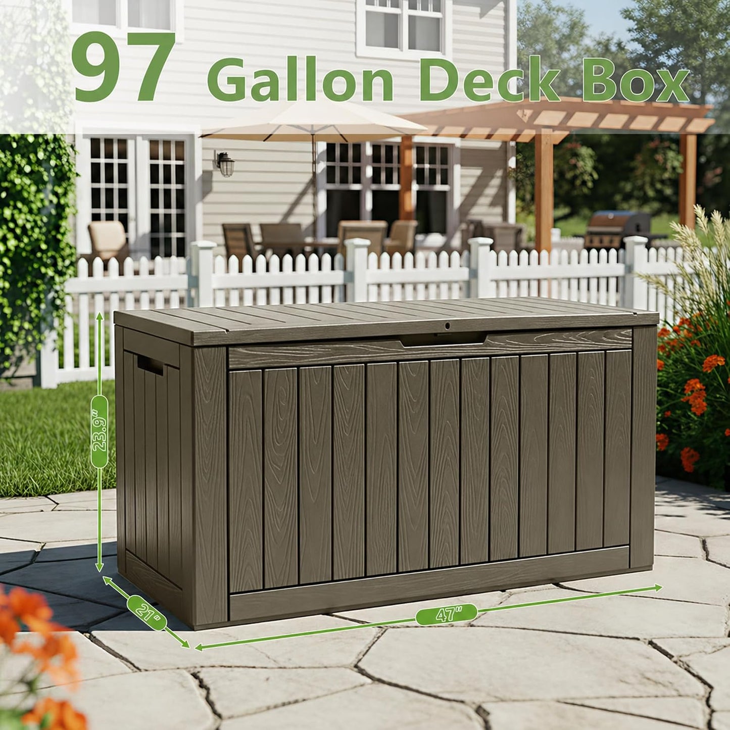 KAMABOKO 31 Gallon Outdoor Storage Box, Resin Deck Boxes Indoor and outdoor, Waterproof Storage Box Lockable Lid for Garden Tools, Package Delivery, Pool Supplies, Patio Cushions, Black