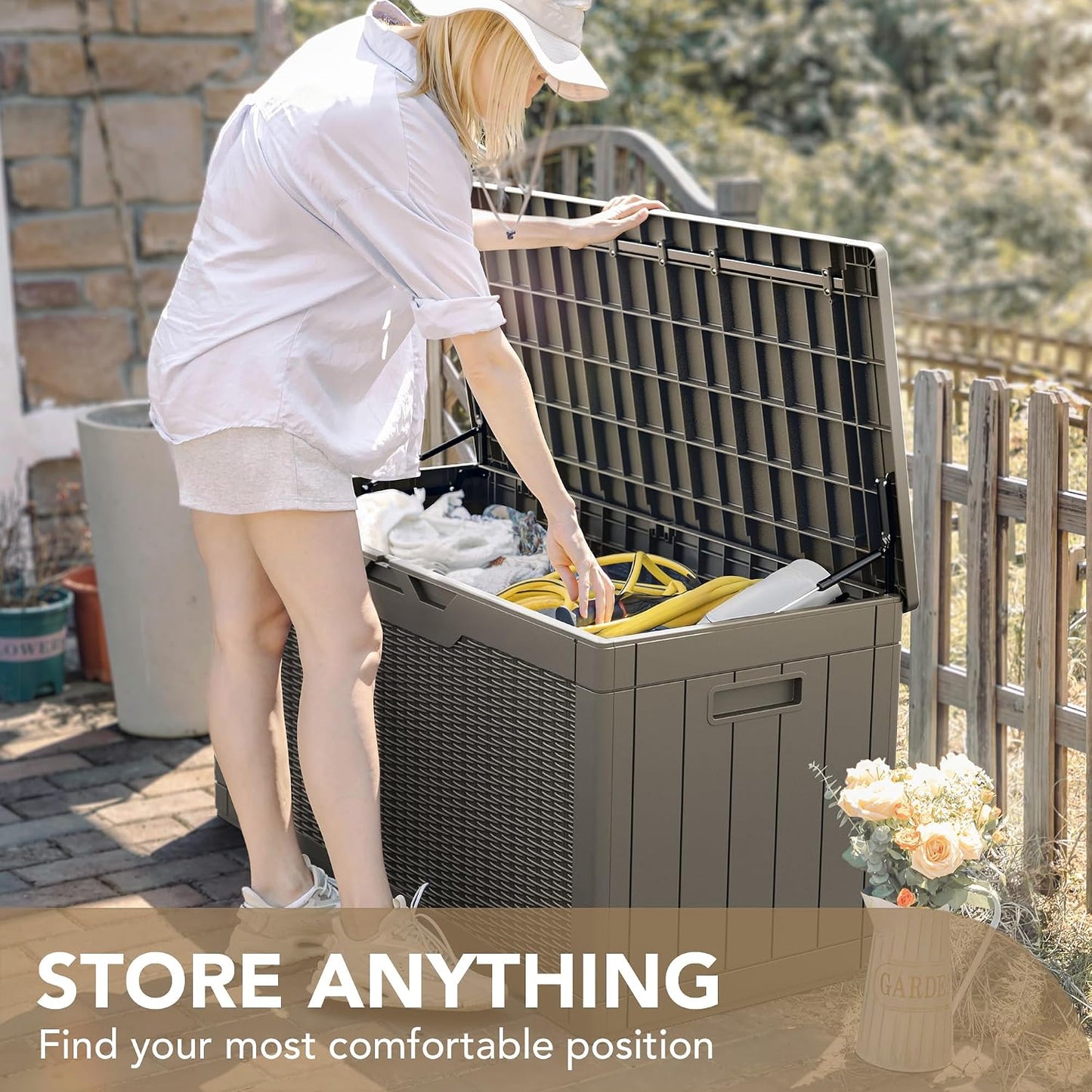 Devoko 100 Gallon Waterproof Large Resin Deck Box Indoor Outdoor Lockable Storage Container for Patio Furniture Cushions Garden Tools (100 Gallon, Black)