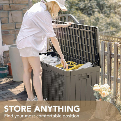 Devoko 100 Gallon Waterproof Large Resin Deck Box Indoor Outdoor Lockable Storage Container for Patio Furniture Cushions Garden Tools (100 Gallon, Black)