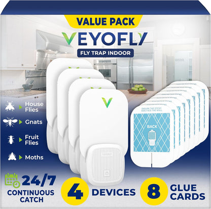 VEYOFLY Fruit Fly Traps for Indoors (2 Device + 4 Refills), Gnat Trap Indoor Plug in, Bug Traps, Flying Insect Trap, Gnat Traps for House Indoor, Fly Trap Indoor for Home Bug Light, Gnats Catcher