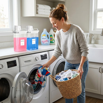 60OZ Liquid Laundry Detergent Dispenser, Laundry Soap Dispenser, Clear Plastic Fabric Softener Holder and Container, Laundry Room Organization and Storage, 2 Pack