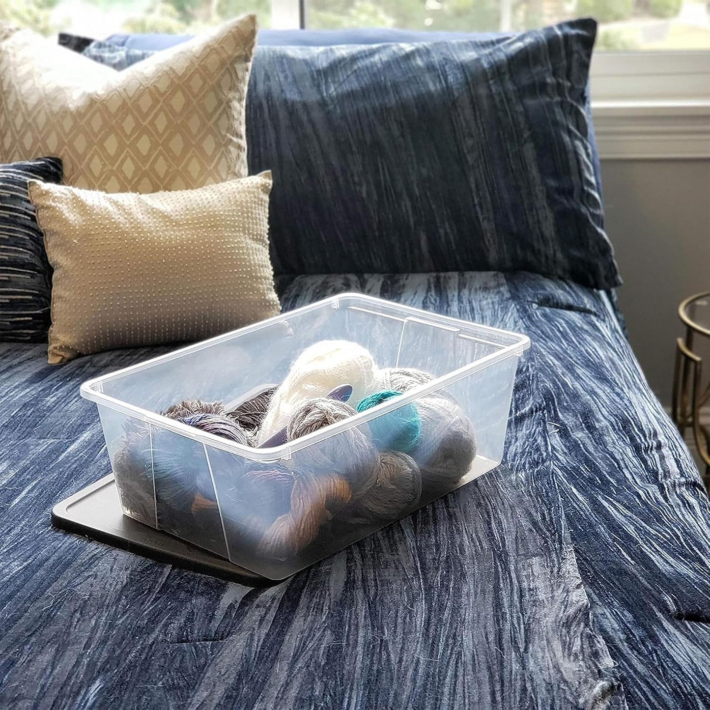 HOMZ 2-Pack Snaplock, Small Clear Plastic Storage Organizer Bins w/ Lids, 28 Quart, Gray - Stackable Container Boxes for Bedroom, Bathroom, Garage, and Office Organization