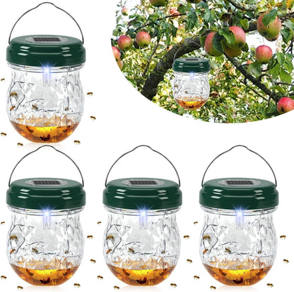 2026 Upgraded Solar Wasp Trap, 4 Pack Hanging Hornet & Bee Catcher with LED Light, Reusable Yellow Jacket Trap for Outdoors, Carpenter Bee Protection for Patio, Backyard, Garden
