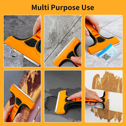JiangCore Wide Razor Blade Scraper Tool – 4" Scraper Tool with 15 Extra Replacement SK5 Blades,Glass Cleaner for Stove Tops, Windows, Paint Removal and Adhesive Residues