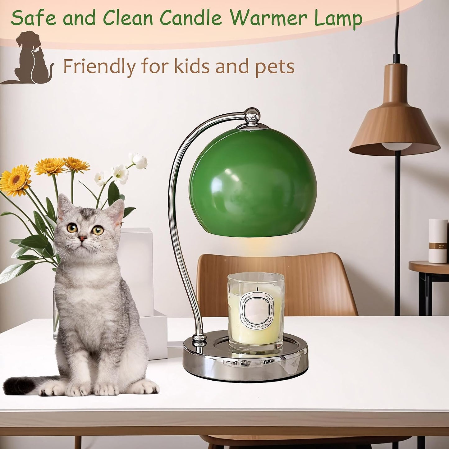 Candle Lamp Warmer, Wide Base Scented Candle Warmer with Timer and Dimmer, Modern Candle Melting Lattern, Home Decor Table Lamp (Silver)