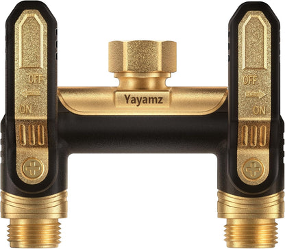 Garden Hose Splitter 2 Way,Heavy Duty All Metal Water Hose Y Splitter | Shut Off Valves,3.6" Easy-Turn Handles,Full Flow Leak-Resistant 3/4" GHT Outdoor Faucet Splitter for Lawn,Garden & Irrigation