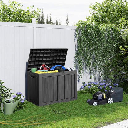 PatioZen 100 Gallon Resin Deck Box, Lockable Patio Outdoor Storage Box for Furniture, Garden Tools and Tools Storage, Waterproof Outside Storage Boxes - Black