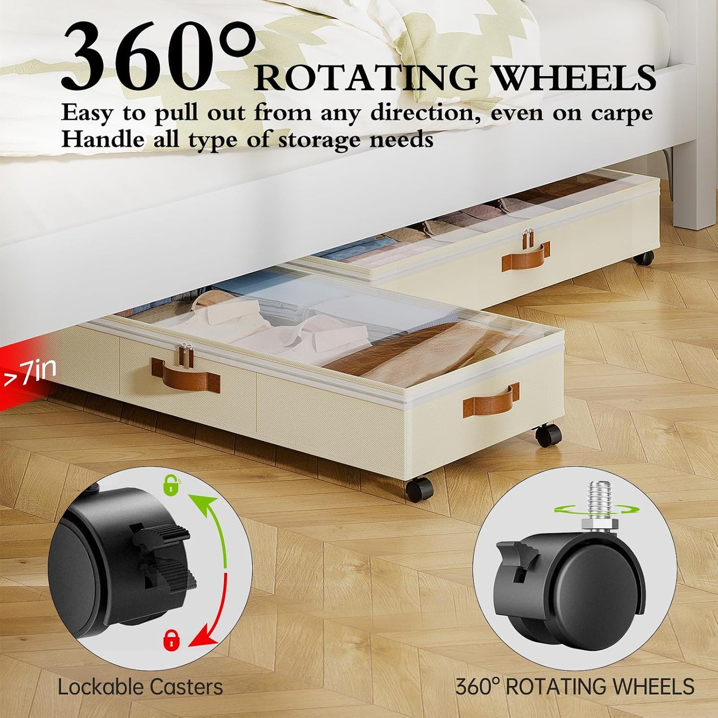 Yecaye Under Bed Storage with Wheels, 2 Pack Under Bed Storage Containers with Adjustable Dividers & Clear Lid, Rolling Underbed Organizer Bins Drawer for Clothes, Shoes, Blankets(30.3 x 16 x 6.7in)