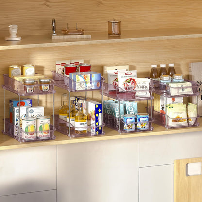 Delamu 2-Tier Under Sink Organizers and Storage, Multi-Purpose Stackable Bathroom Cabinet organizers, Pull Out Kitchen Pantry Organization and Storage with Dividers(2 Pack, Clear)