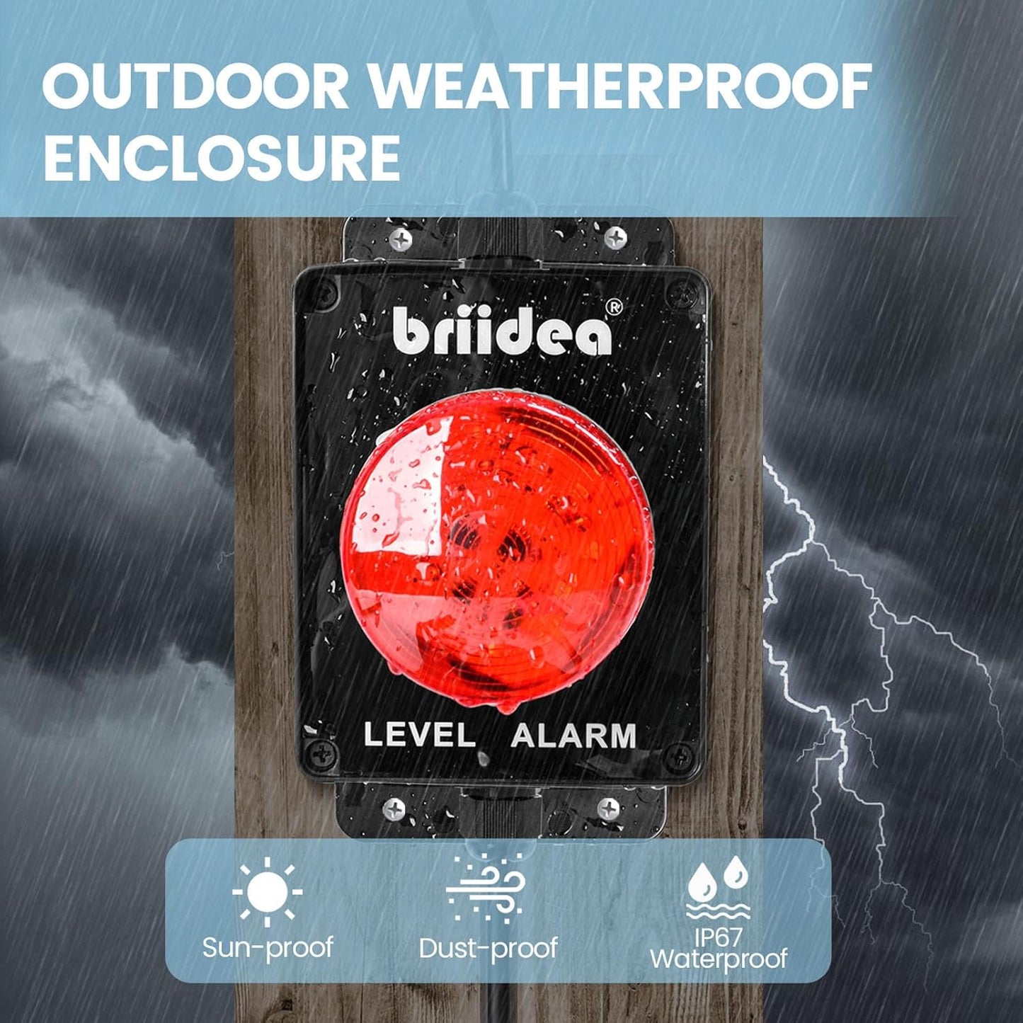 Sump Pump Alarm, Briidea Indoor/Outdoor High Water Septic Tank Alarm with 110dB Audible Alert & LED Indicator, 10ft Float Switch for Septic Systems, Sump Pumps, Ponds & Water Tanks