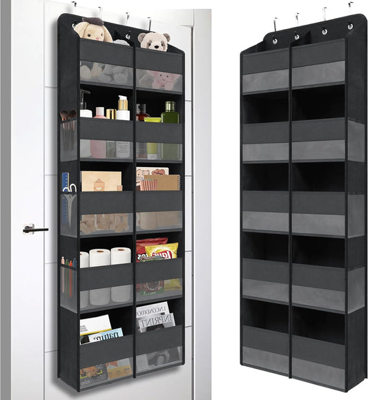 Giraffe Creation Black Over Door Organizer with 10 Large Clear Pockets, Double-Row Hanging Door Storage for Closet, Bathroom, Nursery, Bedroom, Dorm, Toys, Cosmetics, Baby Essentials