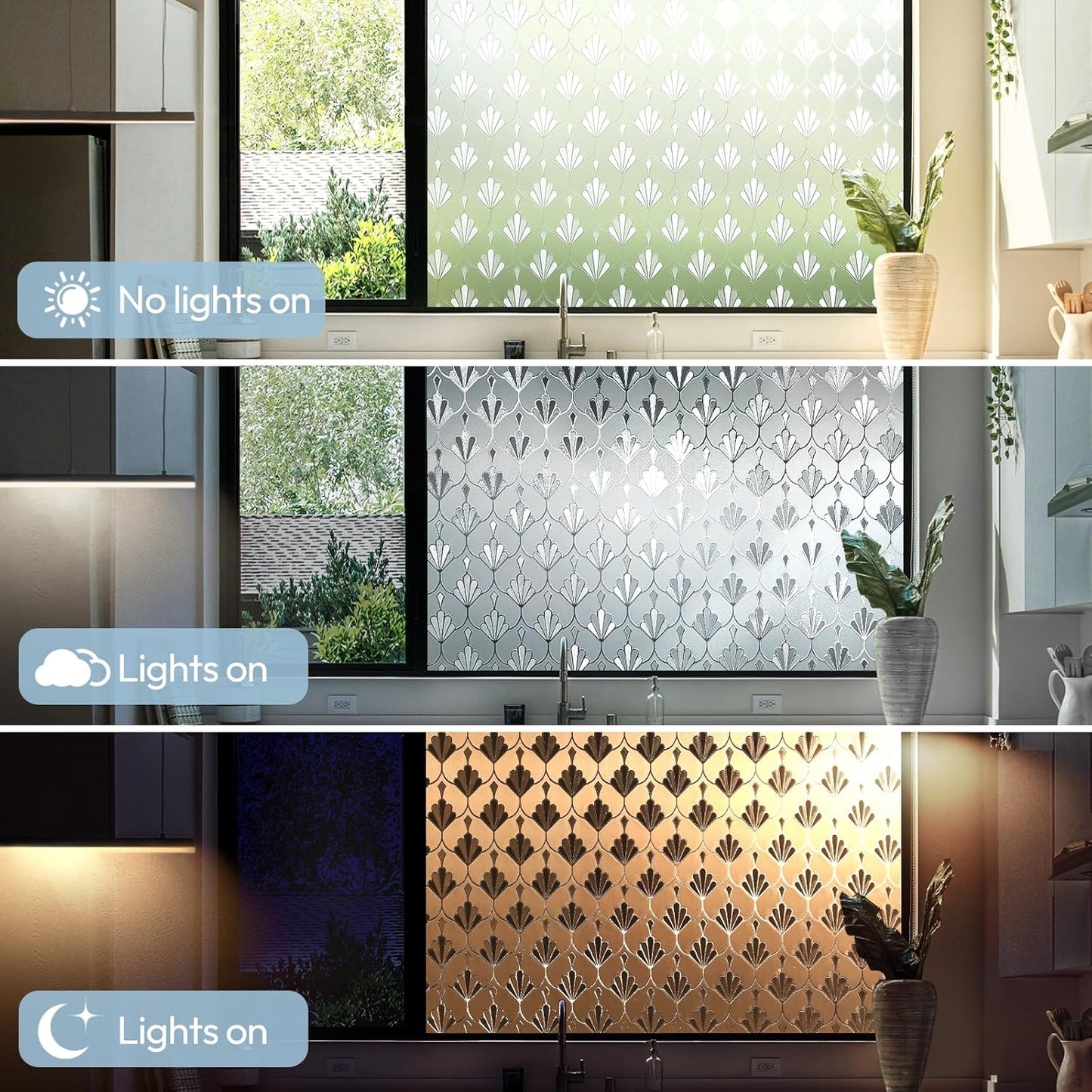 rabbitgoo Privacy Window Film Non Adhesive Frosted Glass Sun Blocking Self Static Cling Decorative for Home Kitchen Living Room, Removable and Reusable, 17.5 X 78.7 inches