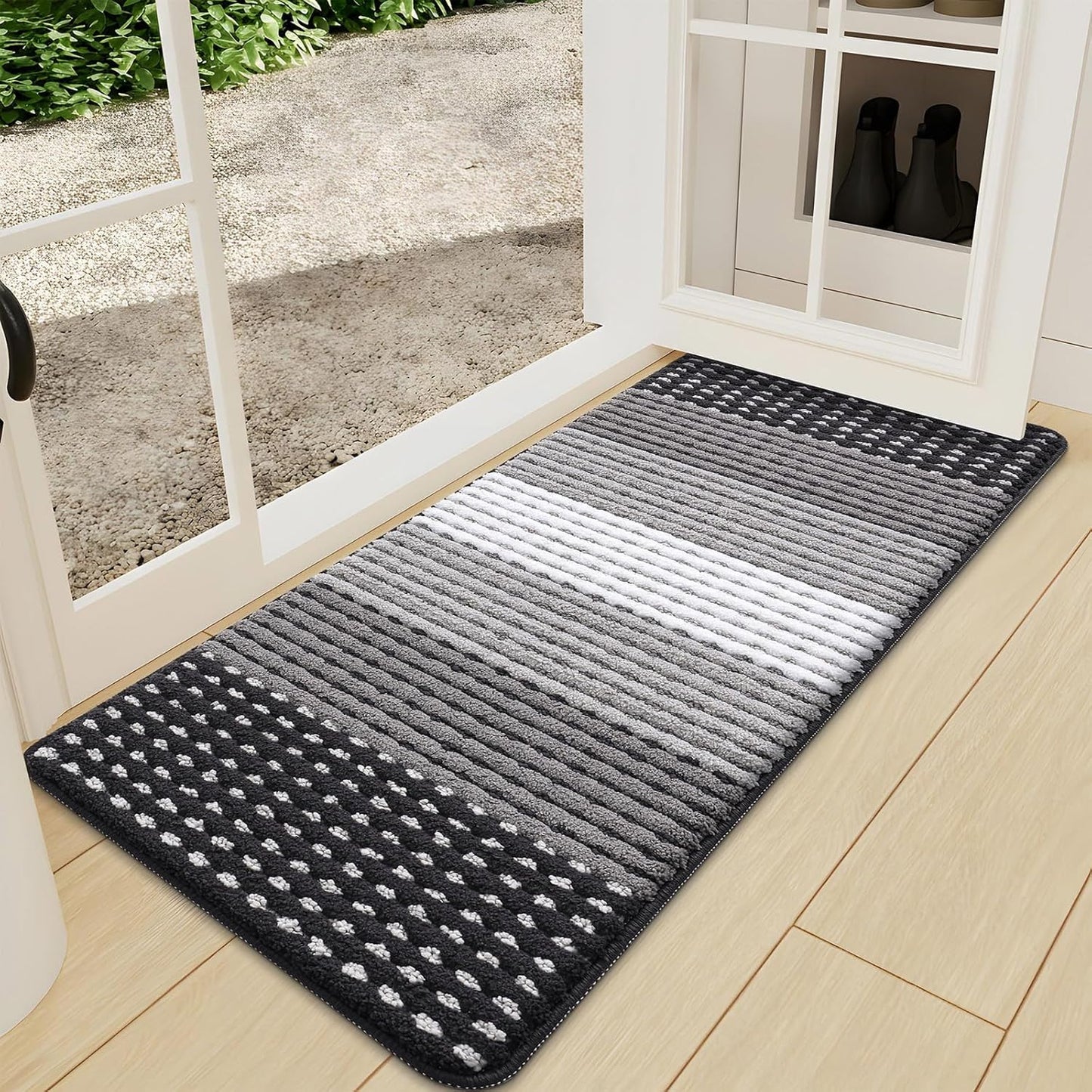 Kitinjoy Indoor Outdoor Door Mat, 32x20 Non-Slip Absorbent Dirt Trapper, Low-Profile Washable Inside Entrance Front Floor Mat, Sturdy Soft Entry Doormats for Entryway, Grey