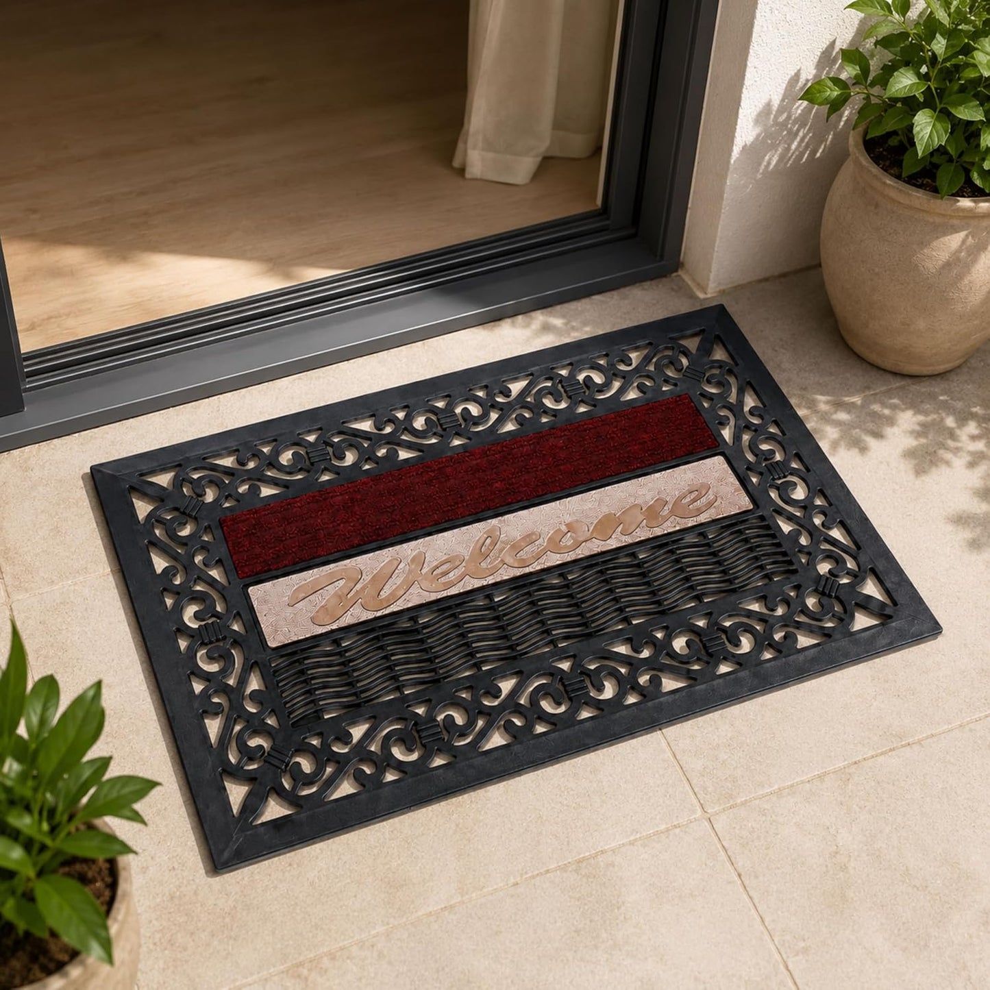 ROOM127 Outdoor Doormat, 28.3" x 16.9", Heavy Duty Rubber Scraper Door Mat | Multi-Zone Cleaning, Absorbent Strip, Open Drainage, Non-Slip Indoor Outdoor Rug for Front Door Patio Garage Mudroom