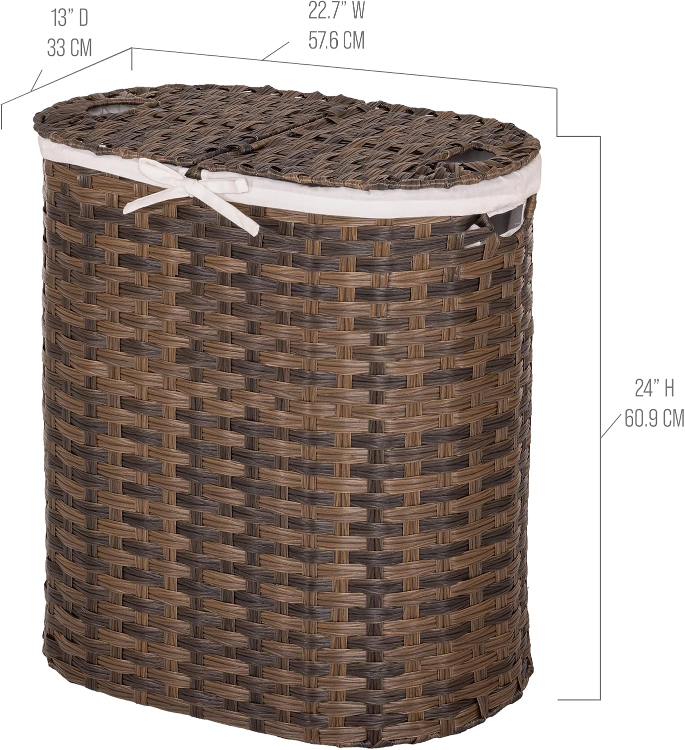 Seville Classics Premium Handwoven Portable Laundry Bin Basket with Carrying Handles, Household Storage for Clothes, Linens, Sheets, Mocha Brown, Oval Hamper