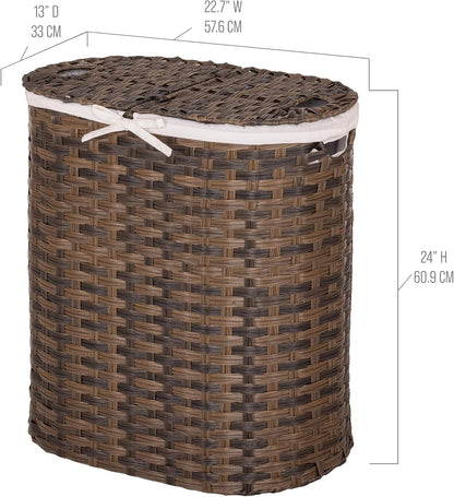 Seville Classics Premium Handwoven Portable Laundry Bin Basket with Carrying Handles, Household Storage for Clothes, Linens, Sheets, Mocha Brown, Oval Hamper