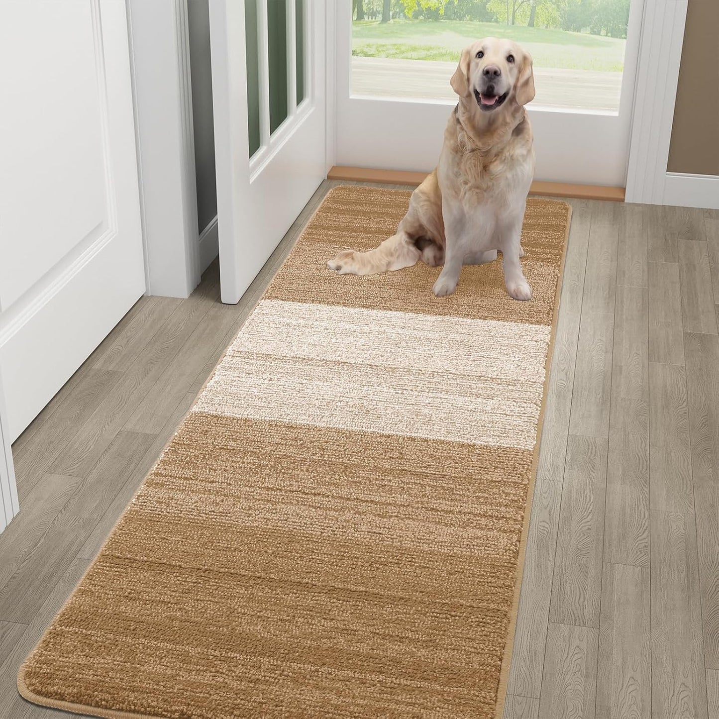 Kitinjoy Indoor Outdoor Door Mat, 32x20 Non-Slip Absorbent Dirt Trapper, Low-Profile Washable Inside Entrance Front Floor Mat, Sturdy Soft Entry Doormats for Entryway, Grey