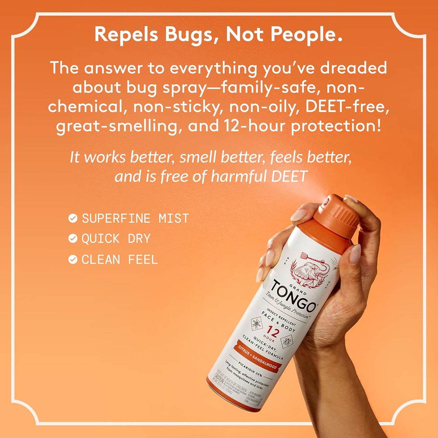Grand Tongo DEET-Free Insect Repellent, The 12 Hour Protection, DEET Alternative – Fragrance Free