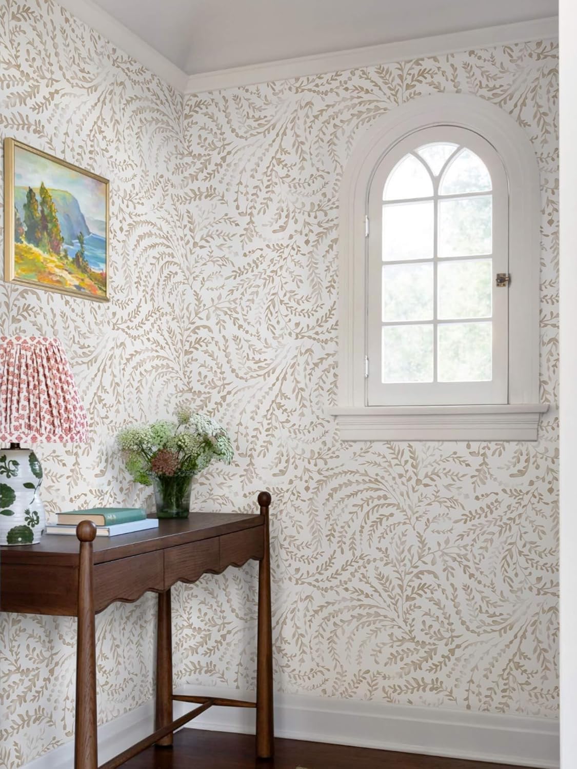 Ismoon Peel and Stick Wallpaper Boho Beige Contact Paper Neutral Floral Wall Paper Textured Self Adhesive Removable Wallpaper for Bedroom Kitchen Renter Friendly Vinyl 17.3" x 78.7"