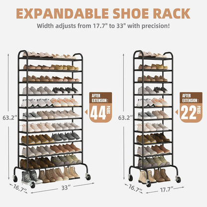STORAGE MANIAC Expandable Shoe Rack for Closet, 8 Pairs Stackable Small Shoe Rack, Metal Adjustable Shoes Organizer for Entryway, Hallway, Garage, Front Door, Shoes Shelves, Black 2 Tier