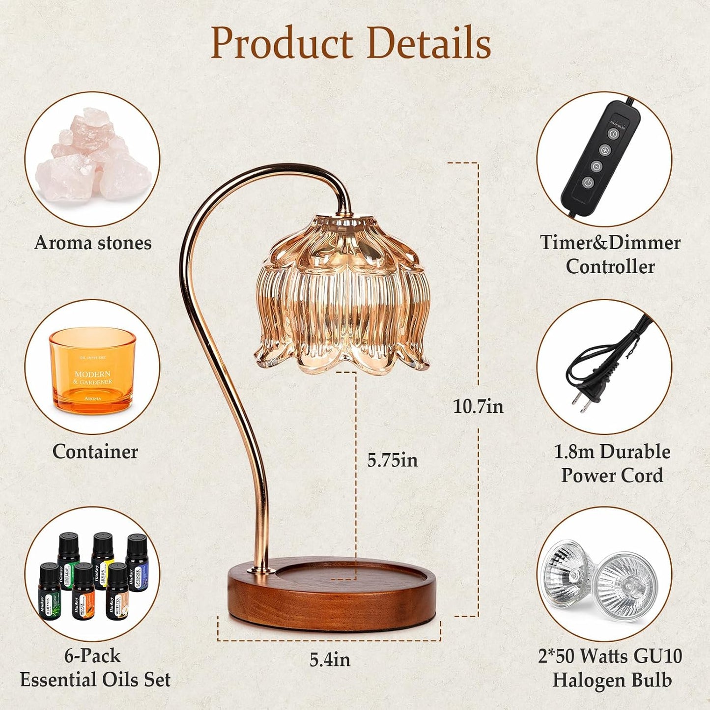 Funistree Flower Candle Warmer Lamp with Timer & Dimmer, Adjustable Height Candle Warmer, Christmas Birthday Gifts for Women Mom, House Warming New Home Decor, Wax Warmer with 2 Bulbs for Jar Candles