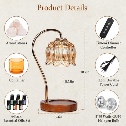 Funistree Flower Candle Warmer Lamp with Timer & Dimmer, Adjustable Height Candle Warmer, Christmas Birthday Gifts for Women Mom, House Warming New Home Decor, Wax Warmer with 2 Bulbs for Jar Candles