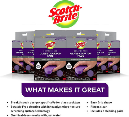 Scotch-Brite Scratch-Free Glass Cooktop Pads, Chemical Free Cleaning for Glass Stovetops, Tackle Burnt-On Messes, 2 Cleaning Pads